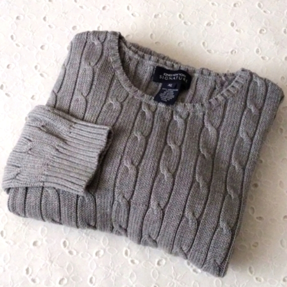 Jones New York Gray Cable Knit Sweater 100% Mercerized Cotton XL - Picture 3 of 7